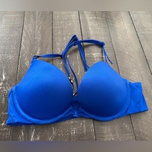 VICTORIAS SECRET Very Sexy Push-up Royal Blue Front Closure Gold Beaded Back 34B
